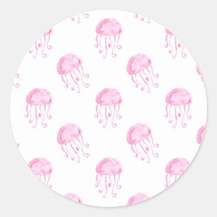 Adesivo Redondo design de praia de água-viva rosa
