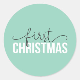 Adesivo Redondo Design de "Primeiro Natal" moderno para Novos Pais