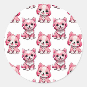 Adesivo Redondo Design de Puppy Dog Patterno - branco