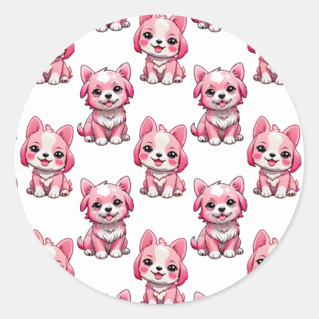 Adesivo Redondo Design de Puppy Dog Patterno - branco (Frente)