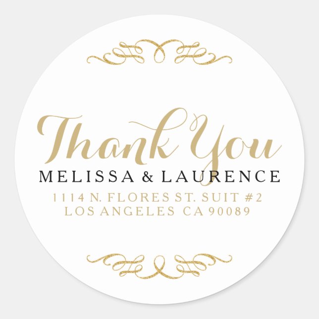 Adesivo Redondo Design de quadro brilhante preto branco e Dourado (Frente)