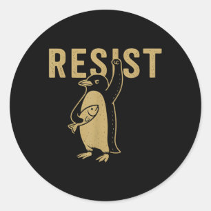 Adesivo Redondo Design de Resistência do Pinguim Retrorresista