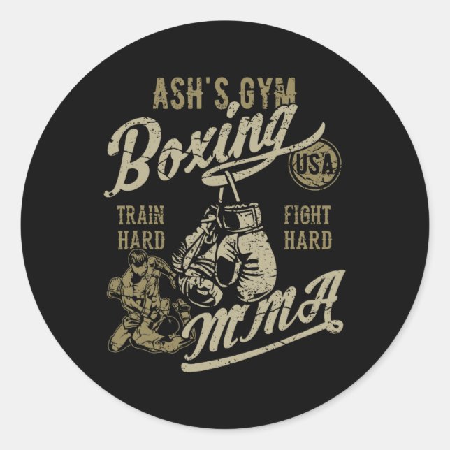 Adesivo Redondo Design de Retro de Boxing Mma Gym da Ash para o no (Frente)