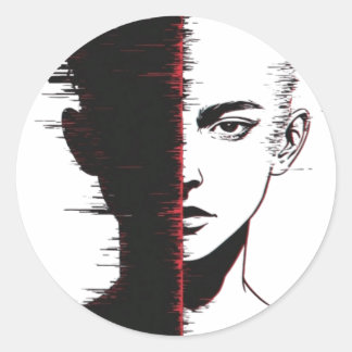 Adesivo Redondo Design de Rosto com Falha – Arte de Identidade Div