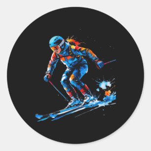 Adesivo Redondo Design de Skiing Splash – Arte Dinâmica de Esporte