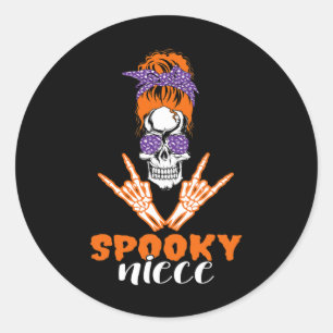 Adesivo Redondo Design de "Spookie Niece" Para O Crânio Engraçado