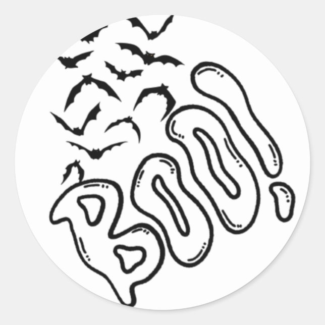 Adesivo Redondo Design de Spooky Bats e Boo Halloween (Frente)
