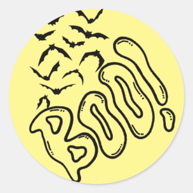 Adesivo Redondo Design de Spooky Bats e Boo Halloween (Frente)