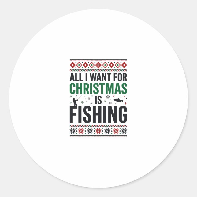 Adesivo Redondo Design de Suéter Feio de Pesca de Natal (Frente)