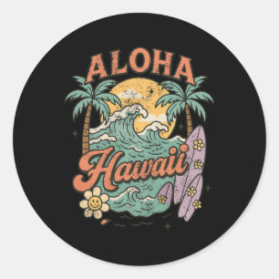 Adesivo Redondo Design de Surf Aloha Havaí Tropical Verão 