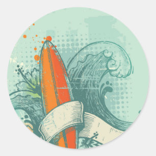 Adesivo Redondo Design de Surfboard meteorizado