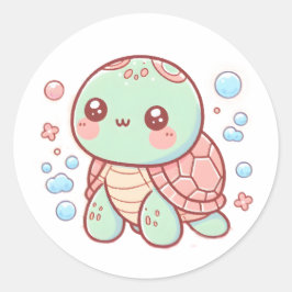 Adesivo Redondo Design de Tartaruga Pastel, Arte de Tartaruga de C