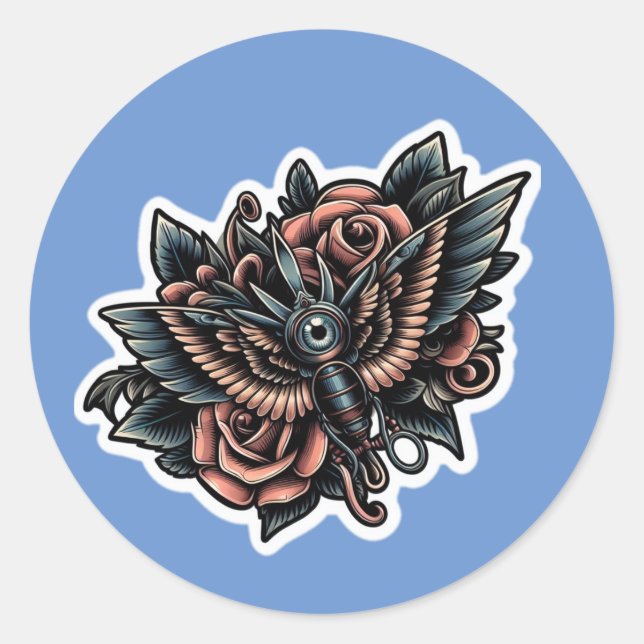 Adesivo Redondo design de tatuagem adesiva (Frente)