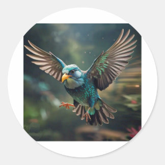 Adesivo Redondo Design de Tatuagem de Aves Animadas Vibrantes