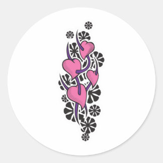 Adesivo Redondo Design de Tatuagem de Cornos e Corações