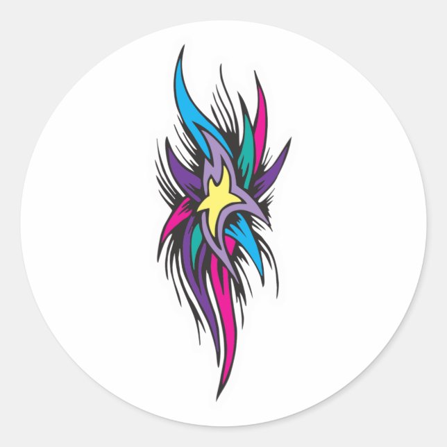 Adesivo Redondo Design de Tatuagem de Pontas Estrelas (Frente)