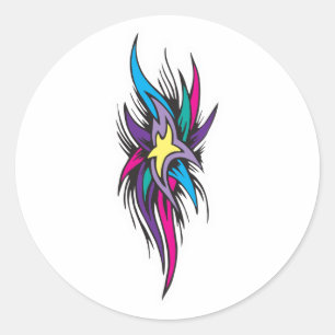 Adesivo Redondo Design de Tatuagem de Pontas Estrelas