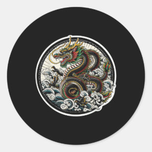 Adesivo Redondo Design de Tatuagem Sortuda do Dragão Asiático V