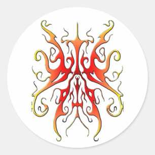 Adesivo Redondo Design de Tatuagem Tribal Elegante - Chama vermelh