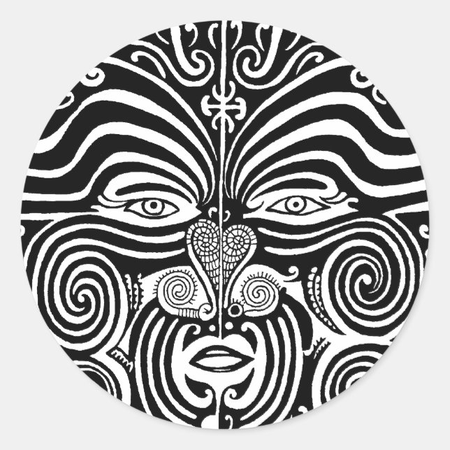 Adesivo Redondo Design de tatuagem tribal Maori Moko. (Frente)