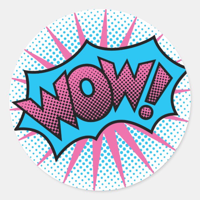 Adesivo Redondo Design de texto Uau (Frente)