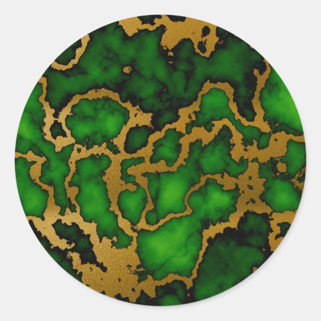 Adesivo Redondo Design de Textura de Mármore Verde e Dourada da Fl (Frente)