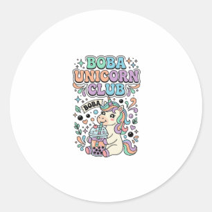 Adesivo Redondo Design de Tipografia Kawaii Clube Unicórnio Boba U