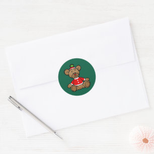 Adesivo Redondo Design de Urso de Pelúcia Natalino Festivo
