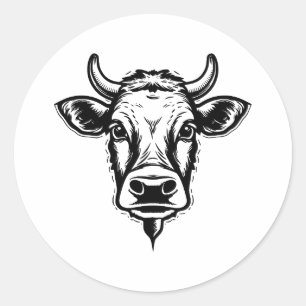 Adesivo Redondo Design de Vaca Mínima BW