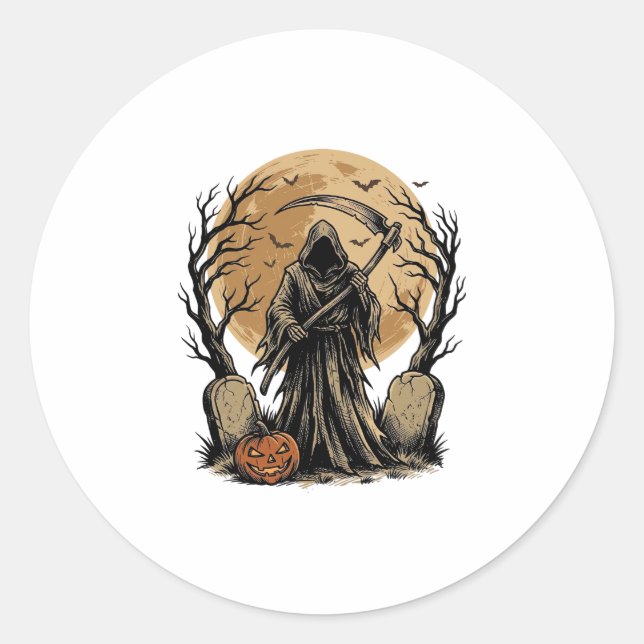 Adesivo Redondo Design de Vetor da Lua do Halloween da Morte Vinta (Frente)