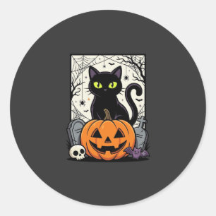 Adesivo Redondo Design de Vetor de Abóbora de Gato Preto de Hallow