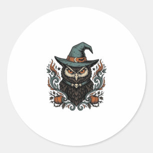 Adesivo Redondo Design de vetor de chapéu de bruxa de coruja de Ha