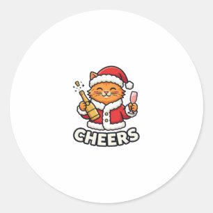 Adesivo Redondo Design de Vetor de Gato de Natal Alegra
