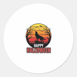 Adesivo Redondo Design de Vetor Vintage Lobo Uivando Feliz Hallowe