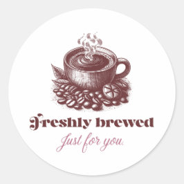 Adesivo Redondo Design de Xícara de Café Vintage Recém-Preparado