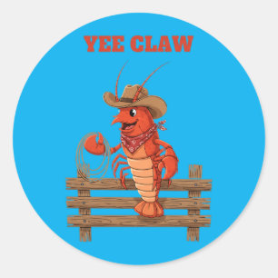Adesivo Redondo Design Divertido de Lagosta Cowboy Yee Claw para F