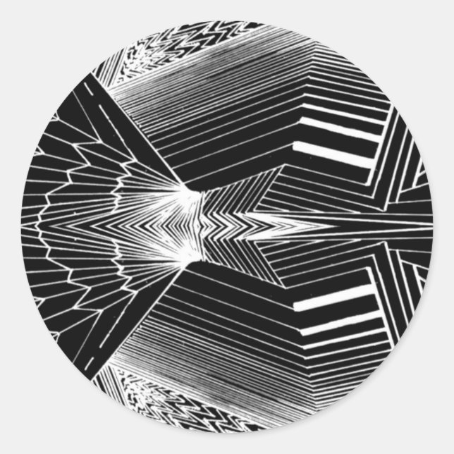 Adesivo Redondo Design do abstrato preto e branco de linha geométr (Frente)