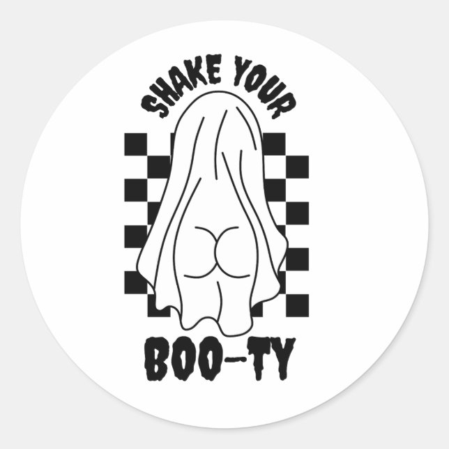 Adesivo Redondo Design do Bumbum fantasma - "Shake Your Boo-ty" (Frente)