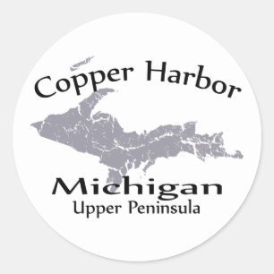 Adesivo Redondo Design do Copper Harbor Michigan Map