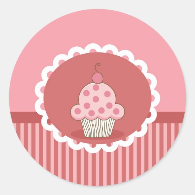 Adesivo Redondo Design do Cupcake rosa (Frente)