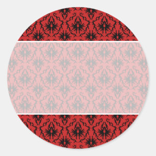 Adesivo Redondo Design do Damasco Vermelho e Negro.