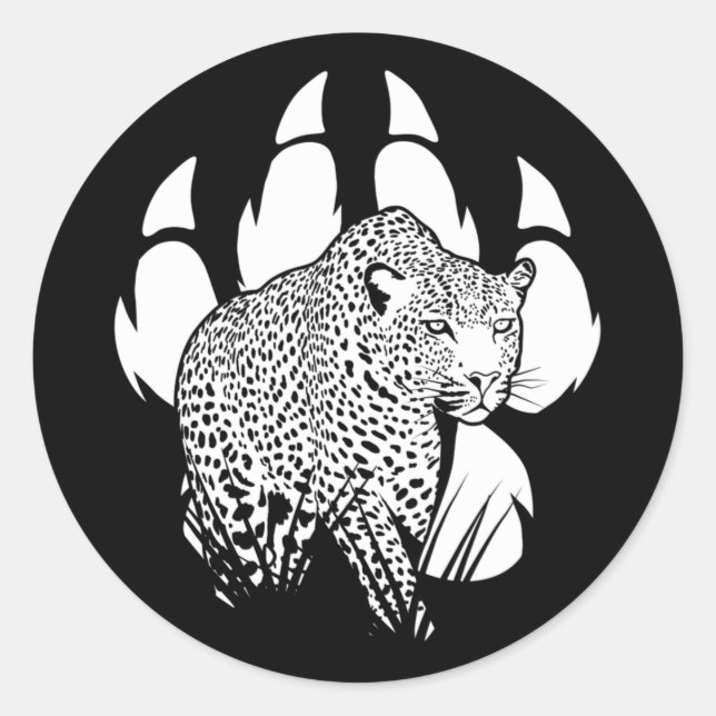Adesivo Redondo Design do Gráfico de Pegada do Pantero Preto e Bra (Frente)