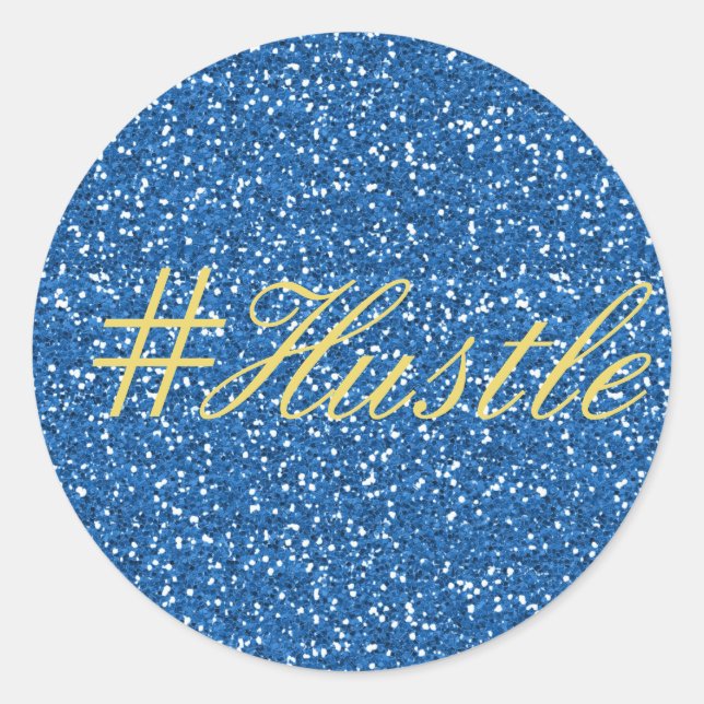 Adesivo Redondo Design do Hustle Glitter Azul (Frente)