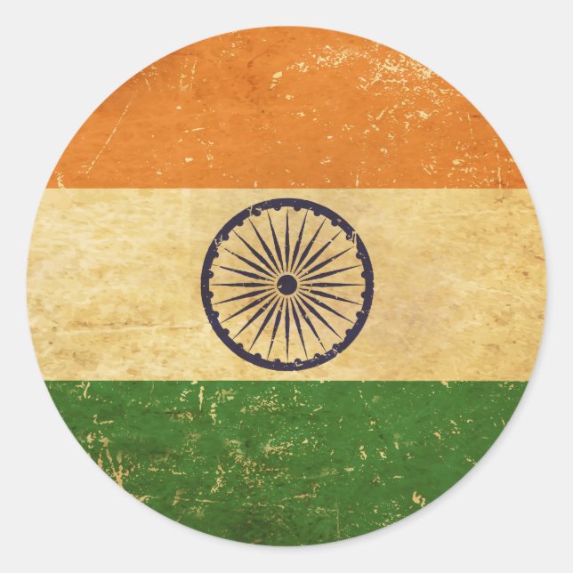 Adesivo Redondo Design do Indian Flag Vintage Grunge (Frente)