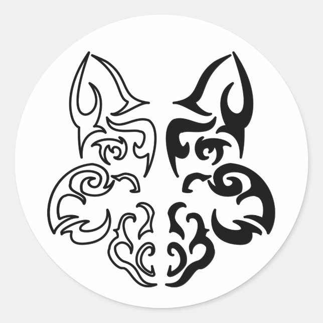 Adesivo Redondo Design do Lobo Negro e Branco (Frente)