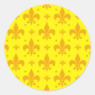 Adesivo Redondo Design do padrão Fleur-de-lis amarelo
