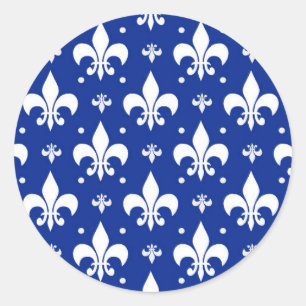 Adesivo Redondo Design do padrão Fleur-de-lis de fundo azul