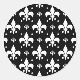 Adesivo Redondo Design do padrão Fleur-de-lis preto
