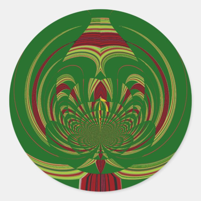 Adesivo Redondo Design do Padrão Floral Verde-Étnico Africano (Frente)