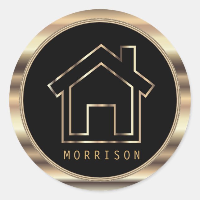 Adesivo Redondo Design do Realer de Metal Dourado e Preto (Frente)